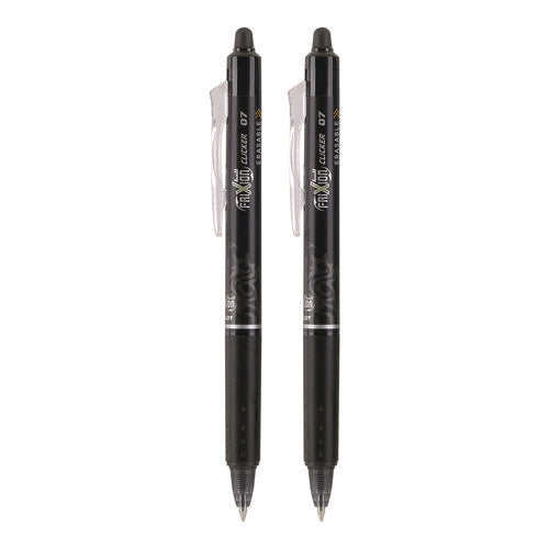 Image of Pilot® FriXion Ball Clicker Erasable Gel Pen, Retractable, Fine 0.7 mm, Black Ink, Black Barrel, 2/Pack