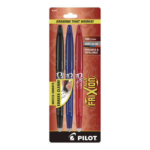 Image of Pilot® FriXion Ball Erasable Gel Pen, Stick, Fine 0.7 mm, Assorted Ink and Barrel Colors, 3/Pack