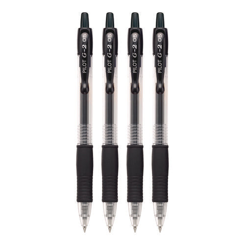 Image of Pilot® G2 Premium Gel Pen, Retractable, Extra-Fine 0.5 mm, Black Ink, Smoke/Black Barrel, 4/Pack