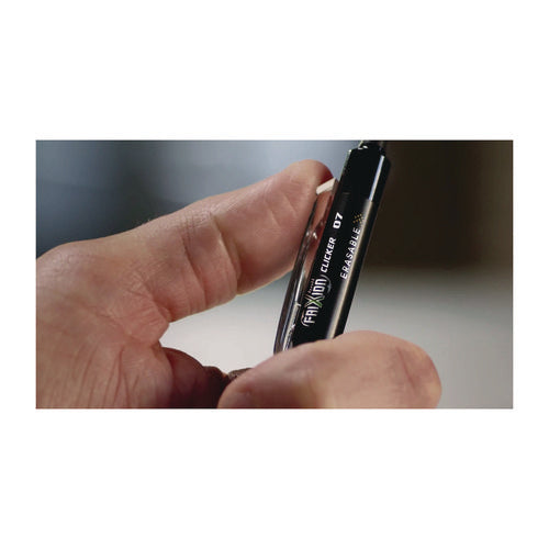 Image of Pilot® FriXion Ball Clicker Erasable Gel Pen, Retractable, Fine 0.7 mm, Black Ink, Black Barrel, 2/Pack