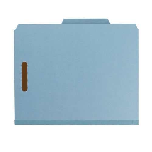 Image of Smead Recycled Pressboard Classification Folders, 2" Expansion, 2 Dividers, 4 Fasteners, Letter Size, Blue Exterior, 10/Box
