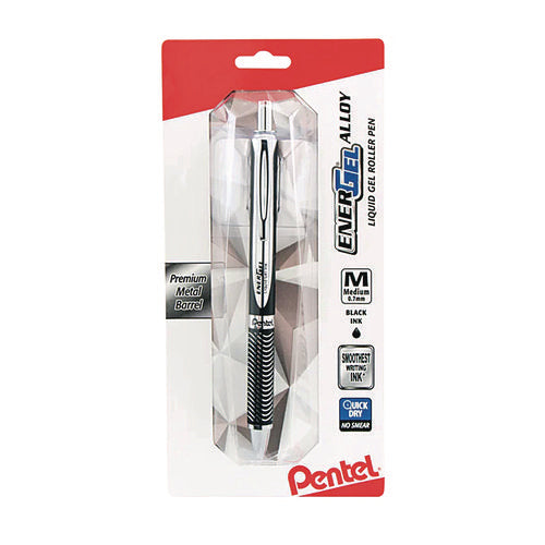 Image of Pentel® EnerGel Alloy RT Gel Pen, Retractable, Medium 0.7 mm, Black Ink, Black/Aluminum Barrel