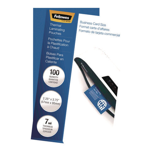 Image of Fellowes® Laminating Pouches, 7 mil, 3.75" x 2.25", Clear Gloss, 100/Pack