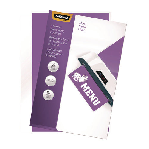 Image of Fellowes® Laminating Pouches, 3 mil, 11.5" x 17.5", Gloss Clear, 50/Pack