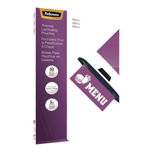 Image of Fellowes® Laminating Pouches, 3 mil, 11.5" x 17.5", Gloss Clear, 50/Pack