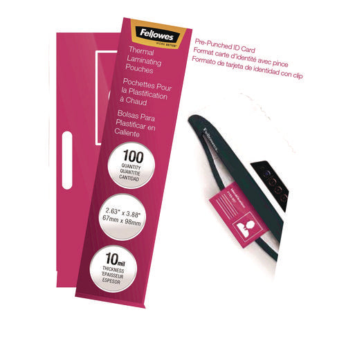 Image of Fellowes® Laminating Pouches, 10 mil, 3.88" x 2.63", Clear Gloss, 100/Pack