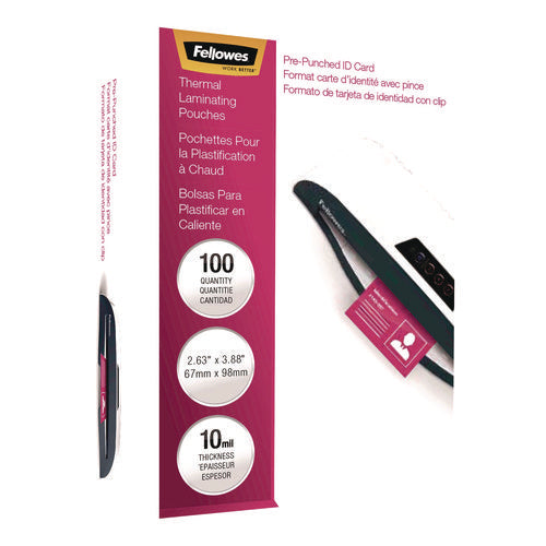 Image of Fellowes® Laminating Pouches, 10 mil, 3.88" x 2.63", Clear Gloss, 100/Pack