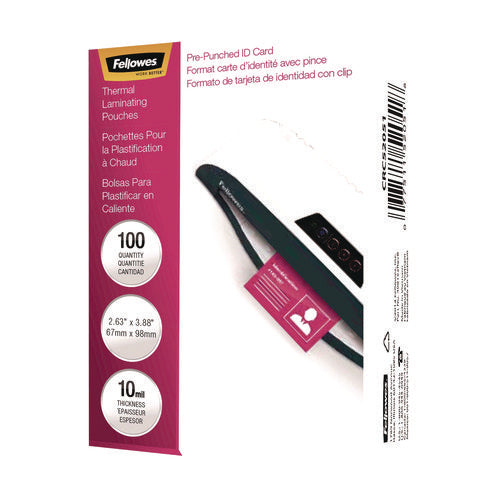 Image of Fellowes® Laminating Pouches, 10 mil, 3.88" x 2.63", Clear Gloss, 100/Pack