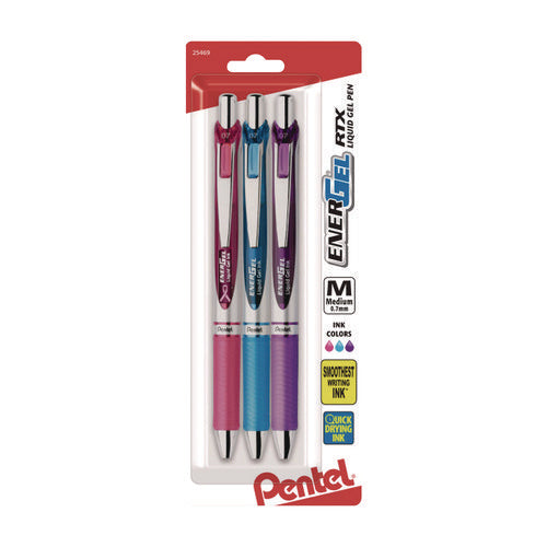 Image of Pentel® EnerGel RTX Gel Pen, Retractable, Medium 0.7 mm, Assorted Pastel Ink and Barrel Colors, 3/Pack