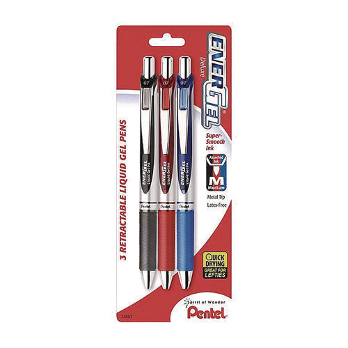 Image of Pentel® EnerGel RTX Deluxe Gel Pen, Retractable, Medium 0.7 mm, Assorted Ink and Barrel Colors, 3/Pack