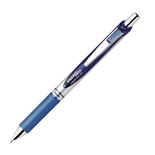 Image of Pentel® EnerGel RTX Gel Pen, Retractable, Medium 0.7 mm, Blue Ink, Blue/Silver Barrel, 3/Pack