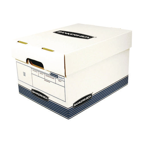 Image of Bankers Box® R-KIVE Heavy-Duty Storage Boxes, Letter/Legal Files, 10 x 15 x 12, White/Blue, 20/Bundle