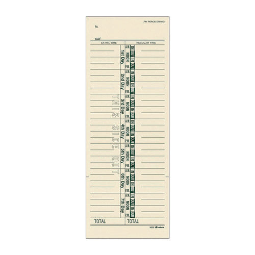 Image of Adams® Time Cards for Acroprint, Amano and Lathem Time Clocks, One-Sided, 3.38" x 9", 200/Pack