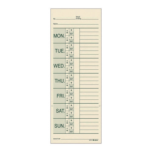 Image of Adams® Time Cards for Pyramid 1000 Time Clock, Two Sides, 3.38" x 9", 200/Pack