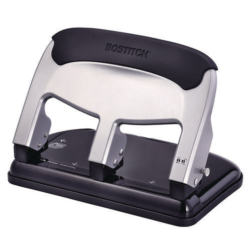 Image of Bostitch® 40-Sheet Ez Squeeze Three-Hole Punch, 9/32" Hole, Silver/Black