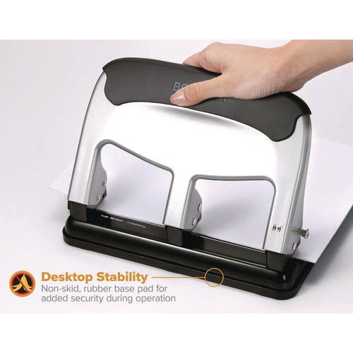 Image of Bostitch® 40-Sheet Ez Squeeze Three-Hole Punch, 9/32" Hole, Silver/Black