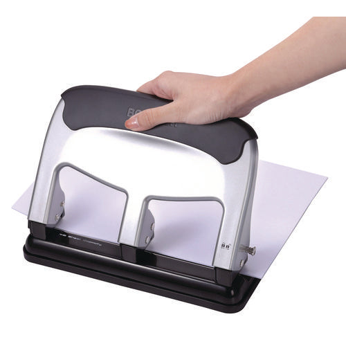 Image of Bostitch® 40-Sheet Ez Squeeze Three-Hole Punch, 9/32" Hole, Silver/Black