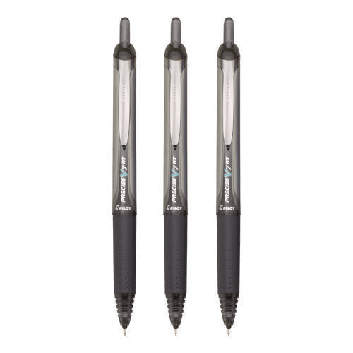 Image of Pilot® Precise V7RT Rollerball Pen, Retractable, Fine 0.7 mm, Black Ink, Black Barrel, 3/Pack