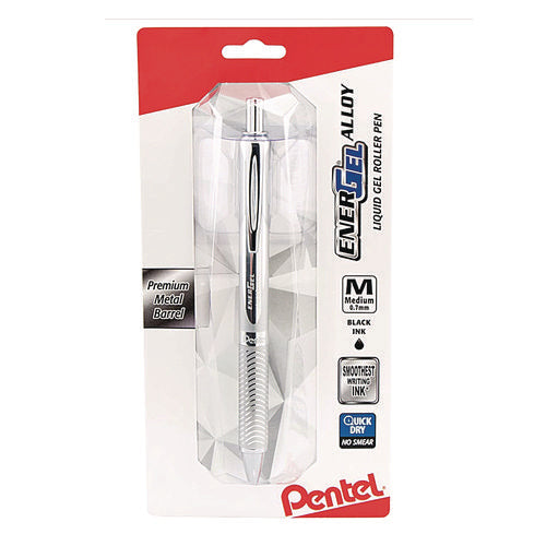 Image of Pentel® EnerGel Alloy RT Gel Pen, Retractable, Medium 0.7 mm, Black Ink, Polished Aluminum Barrel