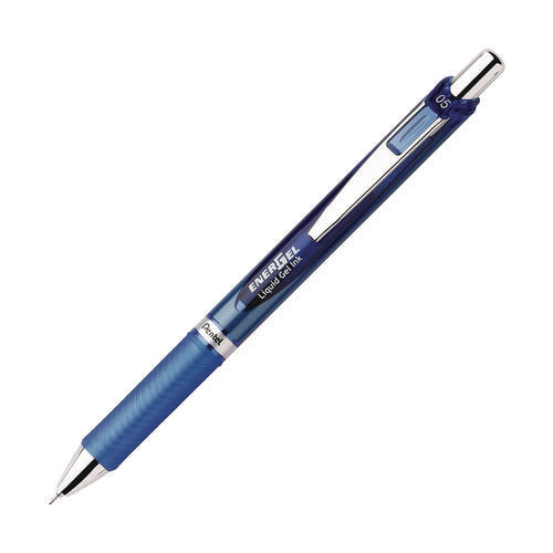 Image of Pentel® EnerGel RTX Deluxe Gel Pen, Retractable, Fine 0.5 mm, Blue Ink, Blue/Silver Barrel, 3/Pack