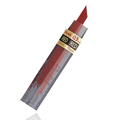 Image of Pentel® Colored Lead Refill, 0.5 mm, HB, Red, 12 Leads/Tube, 3 Tubes