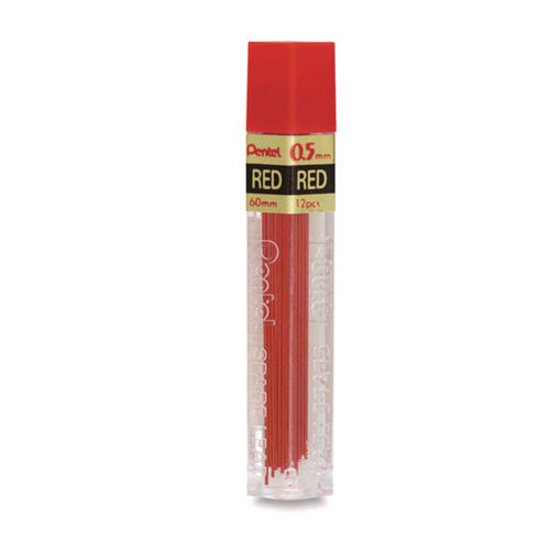 Image of Pentel® Colored Lead Refill, 0.5 mm, HB, Red, 12 Leads/Tube, 3 Tubes