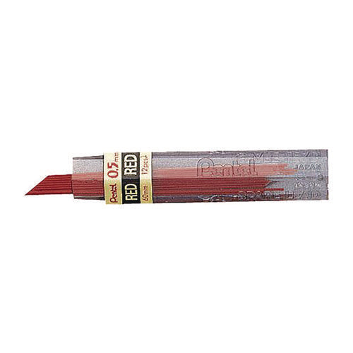 Image of Pentel® Colored Lead Refill, 0.5 mm, HB, Red, 12 Leads/Tube, 3 Tubes