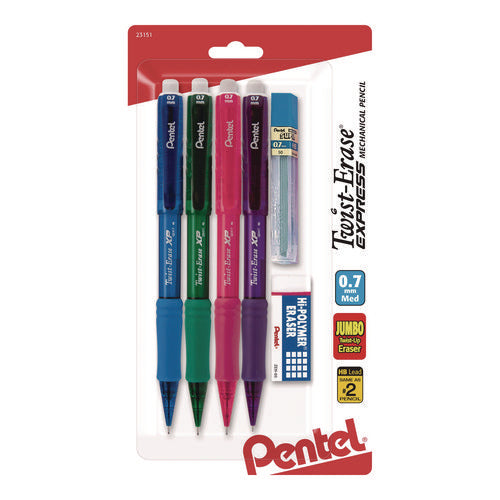 Image of Pentel® Twist Erase EXPRESS Mechanical Pencil, 0.7 mm, HB (#2), Black Lead, Assorted Color Barrels, 4/Pack