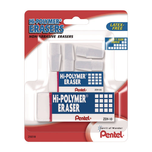 Image of Pentel® Hi-Polymer Eraser Assortment, (4) Pencil Caps/(1) Large Block/(1) Small Block, White, 6/Pack