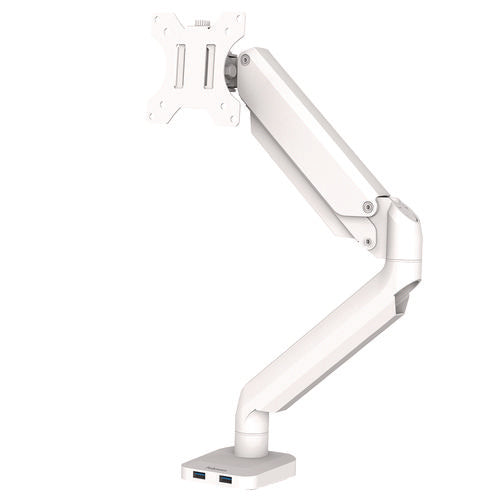 Image of Fellowes® Platinum Series Single Monitor Arm, For 27" Monitors, 360 Deg Rotation, 45 Deg Tilt, 180 Deg Pan, White, Supports 20 Lb