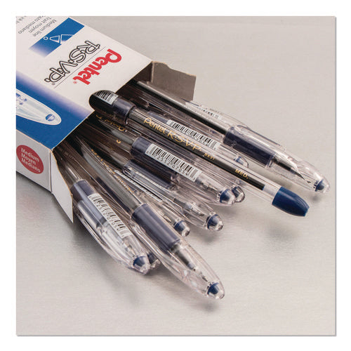 Image of Pentel® R.s.v.p. Ballpoint Pen, Stick, Medium 1 Mm, Blue Ink, Clear/blue Barrel, Dozen