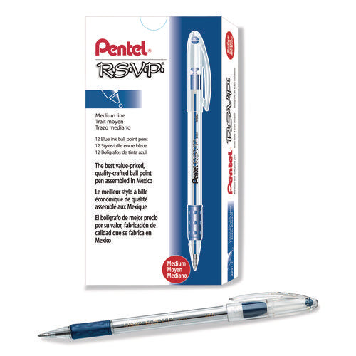Image of Pentel® R.s.v.p. Ballpoint Pen, Stick, Medium 1 Mm, Blue Ink, Clear/blue Barrel, Dozen
