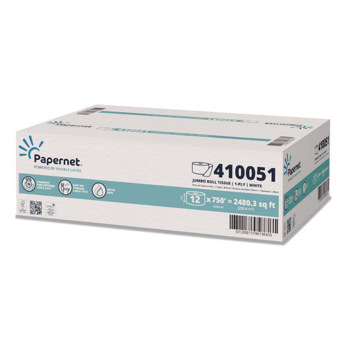 Image of Papernet® HyTech Seas Mini JRT, Septic Safe, 1-Ply, White, 3.3" x 750 ft, 6 Rolls/Carton