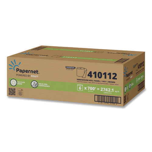Image of Papernet® HyTech Seas Hardwound Roll Towel Kraft, 1-Ply, 7.9" x 700 ft, Brown, 6/Carton