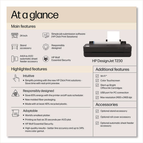 Image of HP DesignJet T230 Large-Format Compact Wireless Plotter Printer
