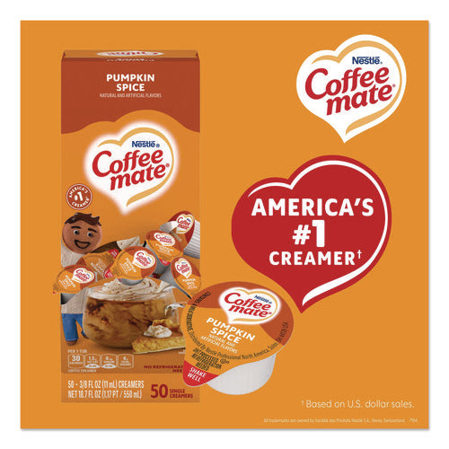 Image of Coffee mate® Liquid Coffee Creamer, Pumpkin Spice, 0.38 oz Mini Cups, 50/Box, 4 Boxes/Carton