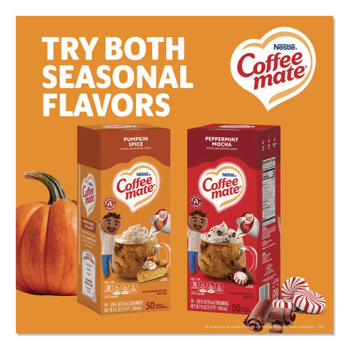 Image of Coffee mate® Liquid Coffee Creamer, Pumpkin Spice, 0.38 oz Mini Cups, 50/Box, 4 Boxes/Carton