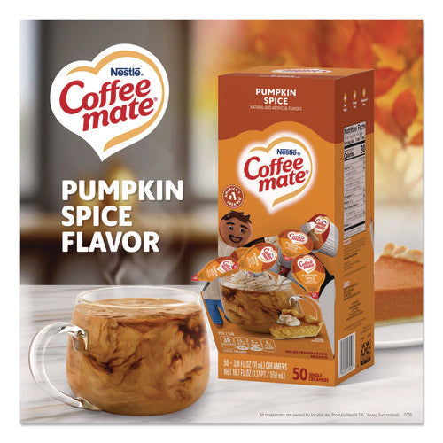 Image of Coffee mate® Liquid Coffee Creamer, Pumpkin Spice, 0.38 oz Mini Cups, 50/Box, 4 Boxes/Carton