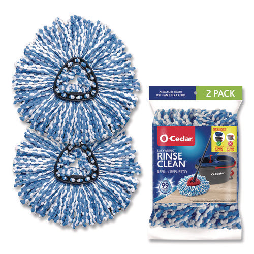 Image of O-Cedar® Rinse Clean Refill, Microfiber, Custom Size for Rinse Clean Mop System, Blue/White, 2/Pack, 6 Packs/Carton