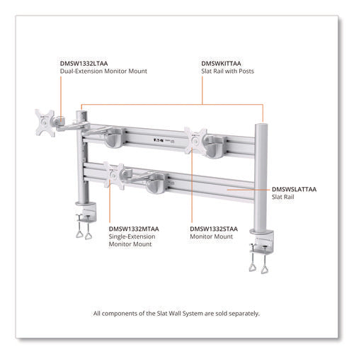 Image of Tripp Lite by Eaton Slat Rail for Slat Wall System for 32" TVs, 3.39w x 1.8d x 41h, Silver, Supports 33 lb