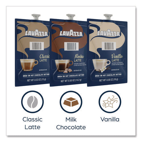 Image of Lavazza Latte Merchandiser Kit, Classic/Mocha/Vanilla Freshpacks, 54/Carton