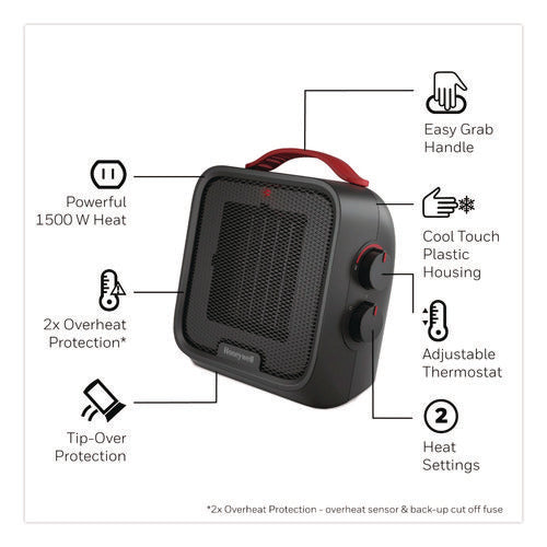 Image of Honeywell UberHeat 5 Ceramic Heater, 4.5 x 4.5 x 8.86, Black