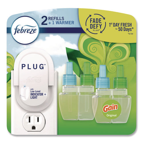 Image of Febreze® PLUG Air Freshener Warmer Starter Kit, Clear/White, with (2) Gain Original Refills