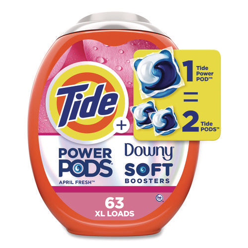 Image of Tide® Power PODS Plus Downy Laundry Detergent, April Fresh Scent, 98 oz Tub, 63 Pods/Tub