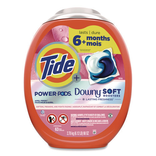 Image of Tide® Power PODS Plus Downy Laundry Detergent, April Fresh Scent, 98 oz Tub, 63 Pods/Tub