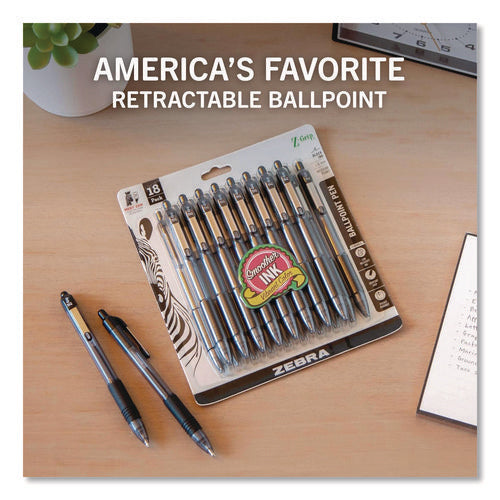 Image of Zebra® Z-Grip Ballpoint Pen, Retractable, Medium 1 mm, Black Ink, Clear/Black Barrel, 18/Pack