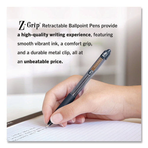 Image of Zebra® Z-Grip Ballpoint Pen, Retractable, Medium 1 mm, Black Ink, Clear/Black Barrel, 18/Pack