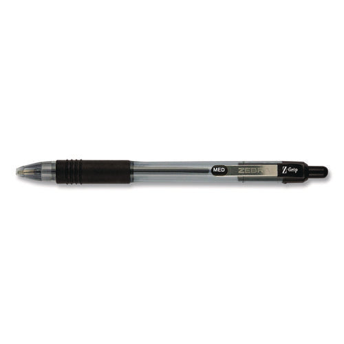 Image of Zebra® Z-Grip Ballpoint Pen, Retractable, Medium 1 mm, Black Ink, Clear/Black Barrel, 18/Pack