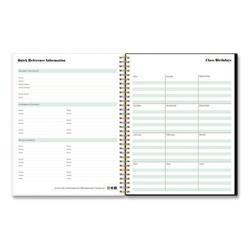 Image of Blue Sky® Dark Gray Gale Lesson Planner, Weekly: Up to Nine Periods per Day, Monthly: Two-Page Spreads, 11 x 8.5, Gray/Mint Green Cover
