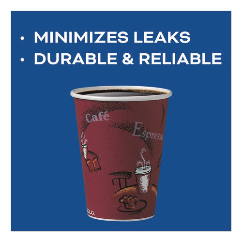 Image of SOLO® Paper Hot Drink Cups in Bistro Design, 12 oz, Maroon, 300/Carton